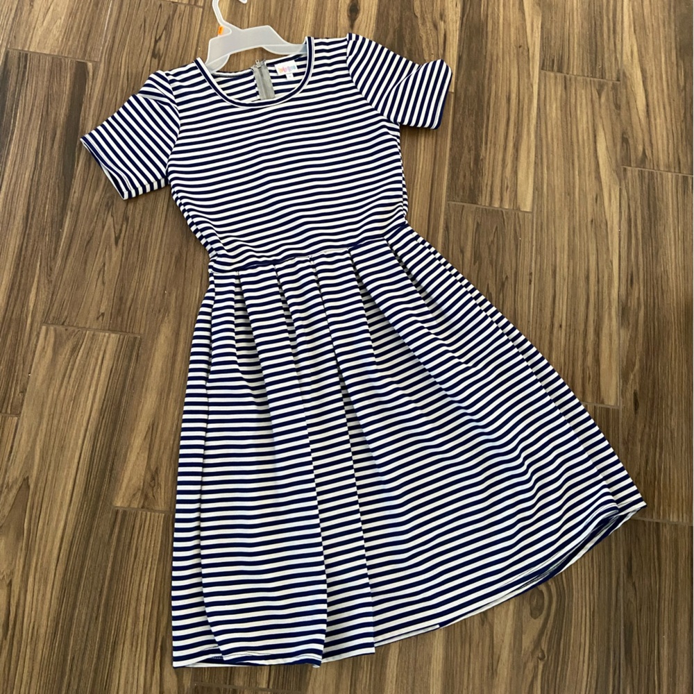 Lularoe EUC, navy and white striped dress, Women’s medium